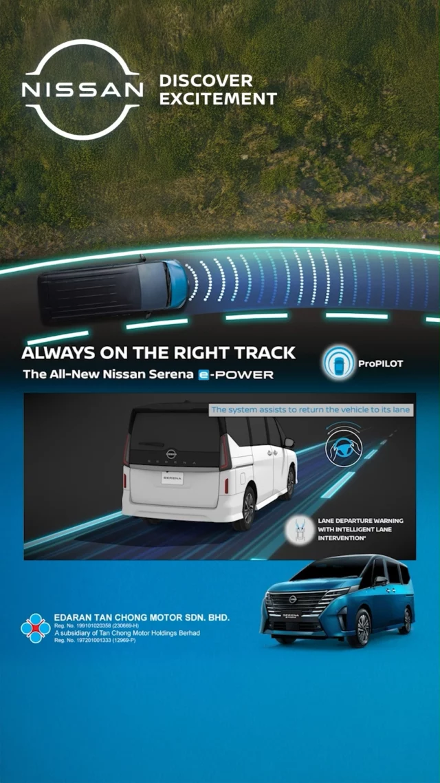 Always on the right track. 🛣️✨
With Intelligent Lane Intervention, part of Nissan ProPILOT, the Serena e-POWER can provide steering assistance when it detects unintentional lane departure. Helping you stay on course, so you can focus on enjoying the journey.
#Nissan #Serena #SerenaePOWER #BigEasyFun #NissanMalaysia #DiscoverExcitement