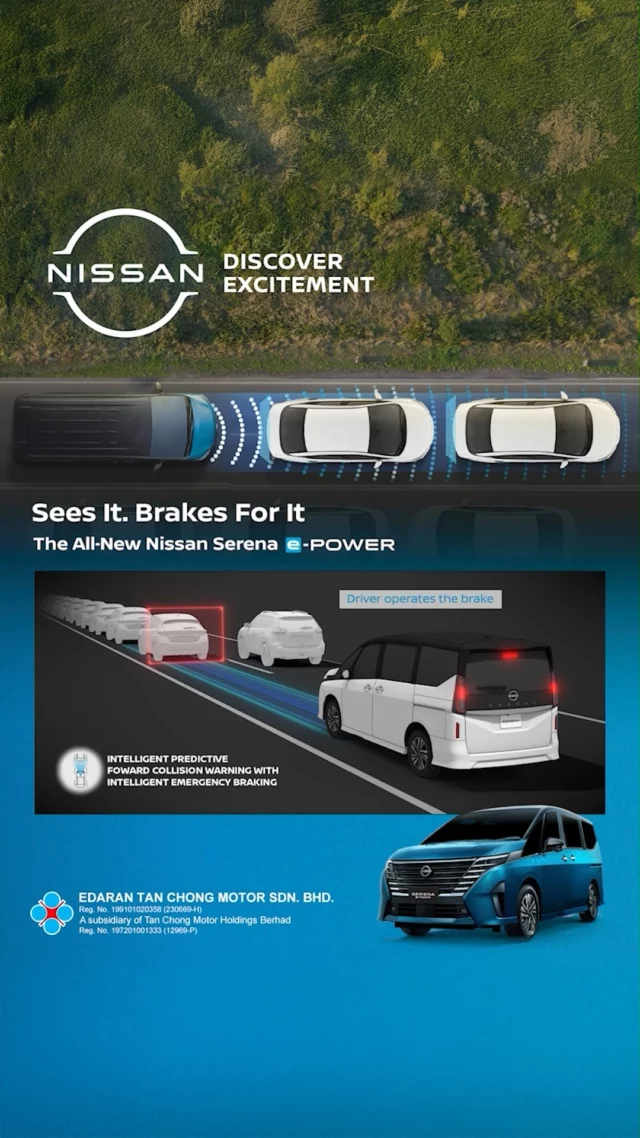👀 See it.
🛑 Brakes for it.Every family journey deserves an extra layer of confidence.
The All-New Nissan Serena e-POWER features Intelligent Predictive Forward Collision Warning with Emergency Braking, providing added support to help you stay aware of potential hazards on the road.
Confidence comes standard.#Nissan #Serena #SerenaePOWER #BigEasyFun #NissanMalaysia #DiscoverExcitement