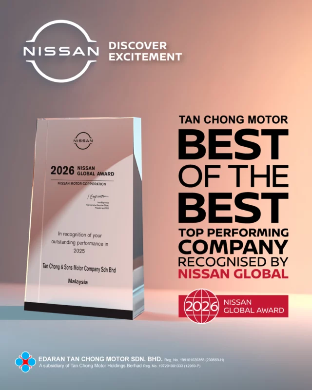 We are honoured to receive the Nissan Global Award 2026, Nissan’s highest recognition for distributor excellence.Recognised as the top-performing market among 20 Nissan markets in the region for FY2025/26, this achievement reflects the dedication of our people and dealer partners — with the trust and support of our customers.Thank you for being part of our journey. Together, we drive forward. ❤️#NissanMalaysia #DiscoverExcitement #NissanGlobalAward #TanChongGroup