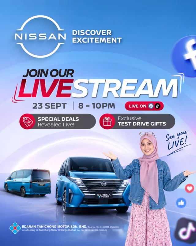🔥 TONIGHT, WE’RE LIVE AGAIN! 🔥Missed our last livestream? Here’s your chance to join us tonight! 👀Get closer to the NISSAN SERENA e-POWER as we reveal its key highlights, special deals, and more! 🚗✨🎁 Exclusive Test Drive Gift
🔥 Special Deals Revealed LIVE📅 Tonight, 23 September 2026
⏰ 8PM – 10PM
📱 Nissan Malaysia TikTok & FacebookSet your reminder and see you LIVE tonight! 👋#NissanMalaysia #NissanSerena #SerenaePOWER #Livestream #DiscoverExcitement